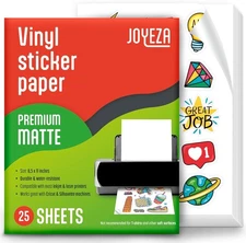JOYEZA Premium Printable Vinyl Sticker Paper for Inkjet pack of 25, White