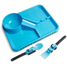 Dinneractive Dining Set For Kids 3 PC Construction Themed Dinnerware Blue NEW