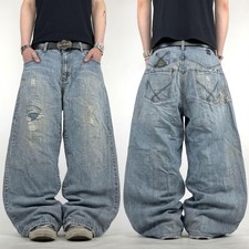 Vintage y2k archive faded baggy wide leg stonewash embroidered jeans