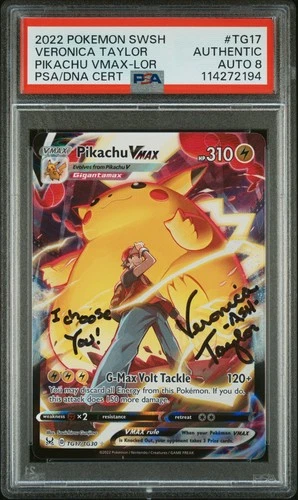 PSA 8 Pikachu Vmax #TG17 Veronica Taylor Autograph 2022 Lost Origin 114272194