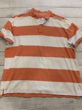 Old Navy Polo Shirt Mens 2XL Orange White Striped Rugby Short Sleeve Casual