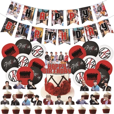 Stray Kids Merch 5 Star Party Decorations Include Happy Birthday Banners, Cake T