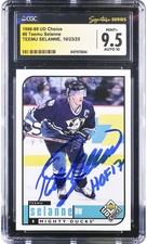 Teemu Selanne Mighty Ducks Signed 1998-99 Upper Deck #8 CGC 9.5/10 Card w/Insc