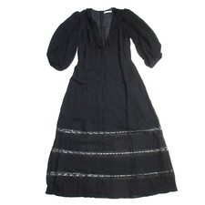 NWT Reformation Bayley Midi in Black Ruffled Deep V-neck Georgette Dress 10