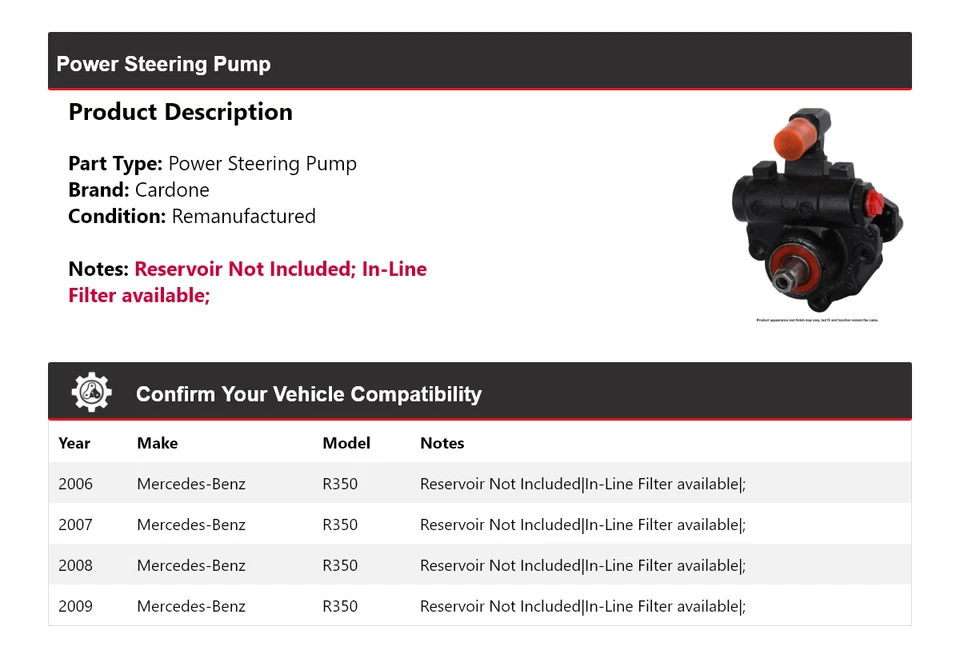 Bomba de dirección asistida Cardone 2007 2008 para Mercedes-Benz R350 2006-2009 Foto 2 de 4