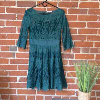 BB Dakota Dress Mini Lace-Over Slip 3/4 Sleeve Green & Black Size 6 | eBay