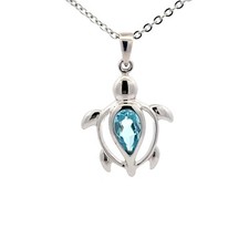 Sterling Silver Turtle Necklace With CZ 3/4 x 1 Inch --Chain 18 1 Inch