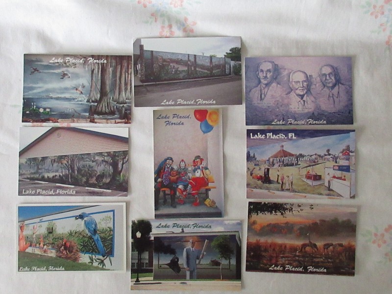 LOT OF 9 ARTIST PAINTINGS/MURALS LAKE PLACID FLORIDA POSTCARDS