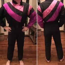 Vtg 80s Fera Skiwear Ladies Ski Snow Suit Size 12 One Piece Color Block Rare