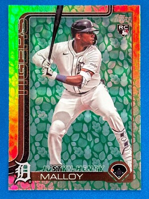 2025 Topps Easter Holiday Green Leaf Foil Egg Tin SP #269 Justyn-Henry Malloy RC