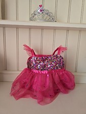 Build a Bear Pink Sequined Satin Tulle Party Dress Clothes BAB and Crown Tiara