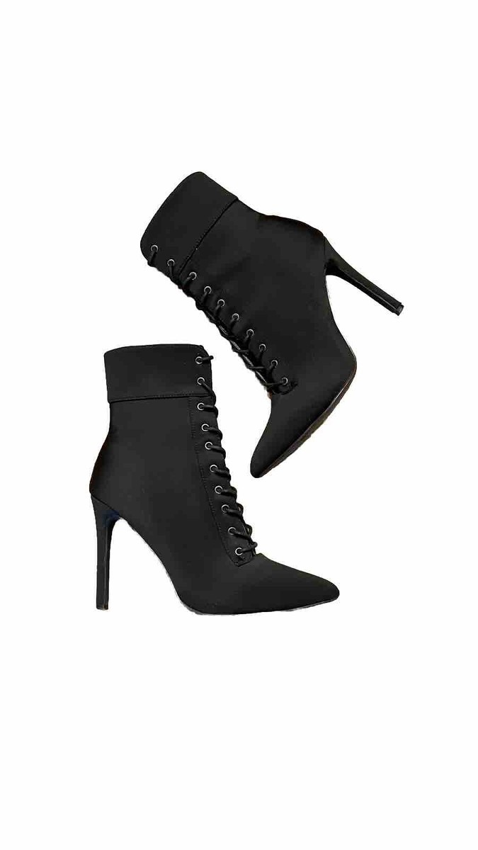 Akira Black Lace Up Stiletto Booties Size