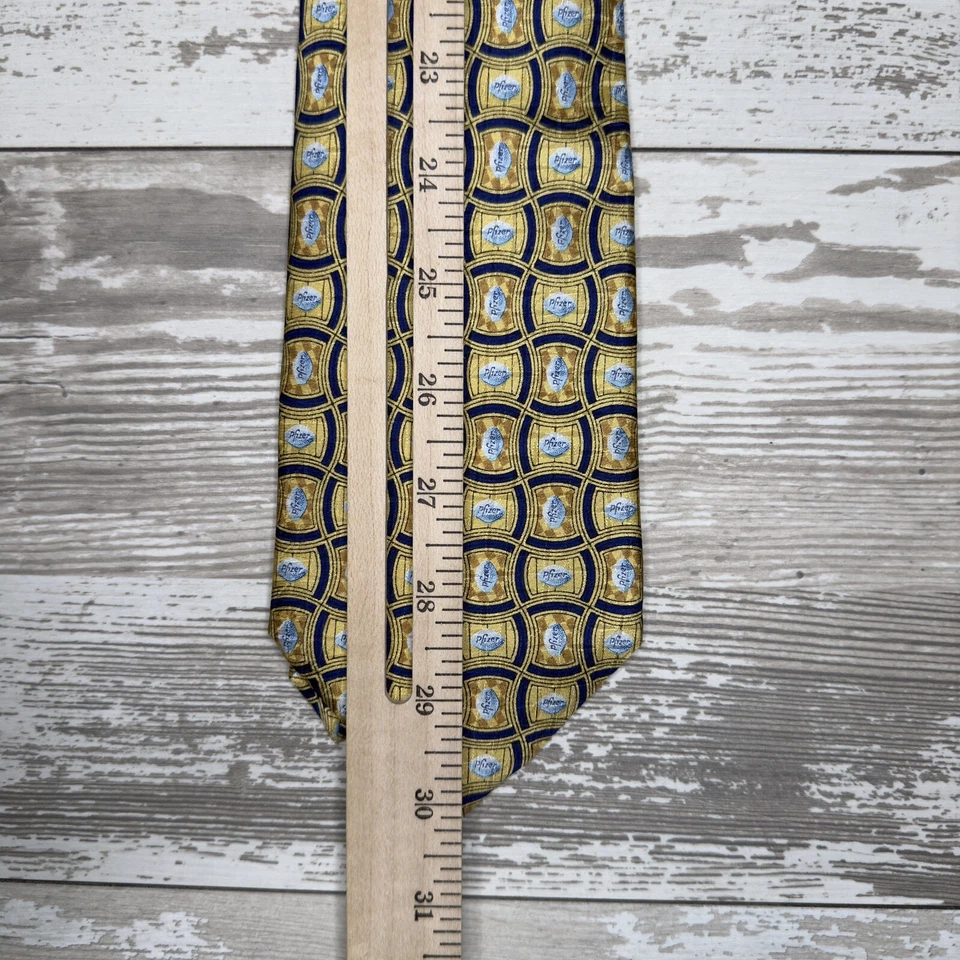 Corbata geométrica Pfizer Viagra dorada azul seda promocional médico farmacia Foto 3 de 4