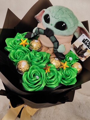 Star Wars Geschenk Strauß, Baby Yoda Plüsch / Schokolade, Ewige Rosen, Handmade 