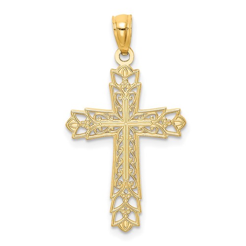 14k Yellow Gold Polished Filigree Cross Pendant K5504 - Picture 3 of 4