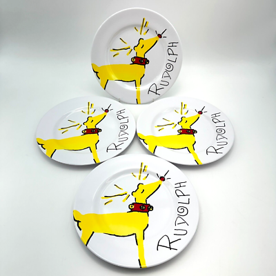 POTTERY BARN KIDS Plate Set Rudolph Christmas Holiday Reindeer 8