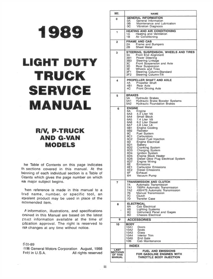 1989 Chevrolet GMC Truck Van Suburban Shop Service Repair Manual Book OEM Guide - Image 2 of 4