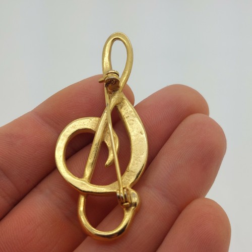 Spilla stile nota musicale vintage 2" tono oro strass trasparente accentato G - Foto 2 di 2