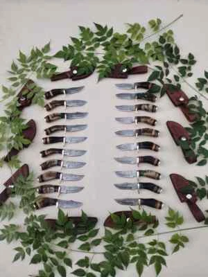 FORGE AND FIELD KNIVES Lot of 20 Pcs Custom Handmade Damascus Steel 6" Thick Ram Horn Knives - From USA