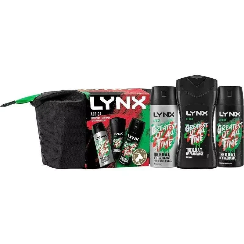 LYNX Africa Washbag Gift Set Deodorant Body Wash, Body Spray, Anti-perspirant