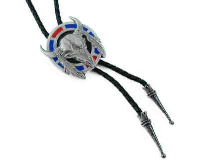 Bolo Tie Westernkrawatte Skull Longhorn Federn Lederkordel verstellbar mit Clip 