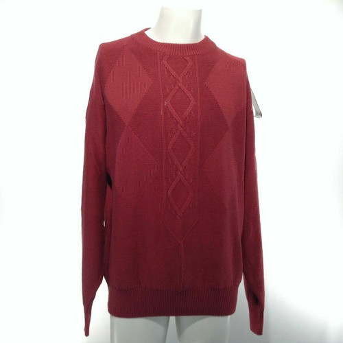 QBC Men's Large Red Long Sleeve Diamond Crew Neck Pullover Heavy Knit Sweater - Picture 3 of 9