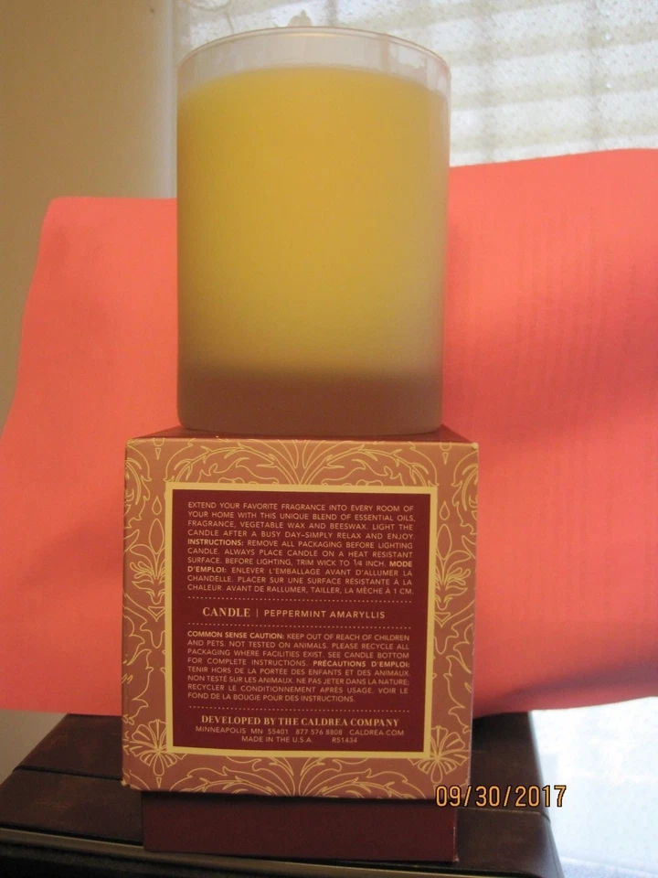 VELA TARRO CALDREA MENTA AMARYLLIS 10,5 OZ ~ 55 ~ HORAS NUEVO en CAJA ACEITE ESENCIAL Foto 2 de 4