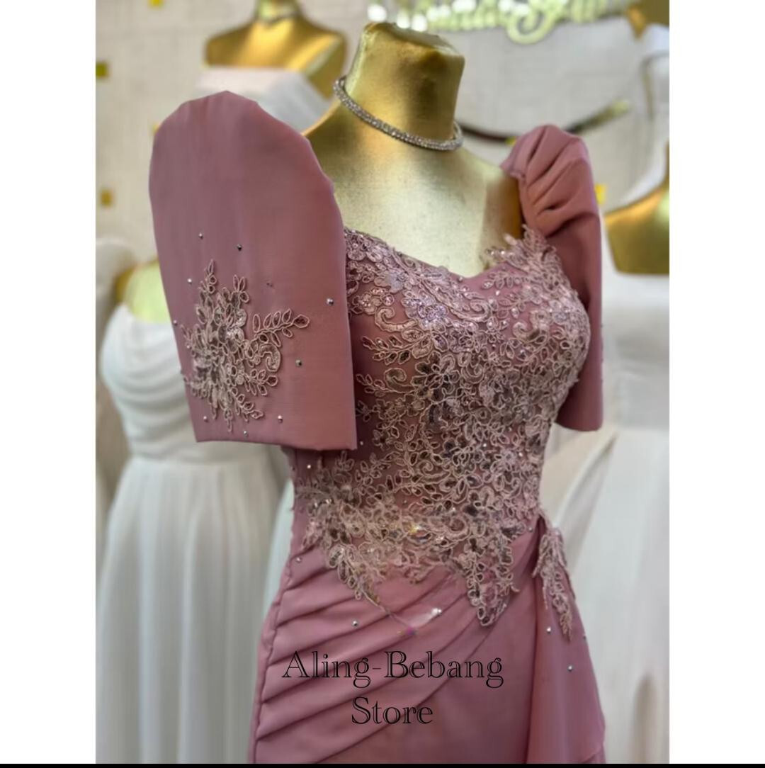 modern filipiniana dress pink Pink Modern Filipiniana Cocktail Dress PINK MODERN FILIPINIANA APARTMENT MIDI GOWN FOR RENT, Women's