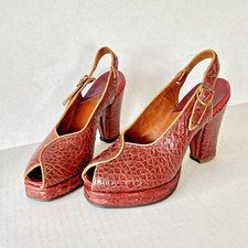Darling 1940s Alligator Crocodile Platforms Peeptoe Slingback Pinup WW2 Vintage