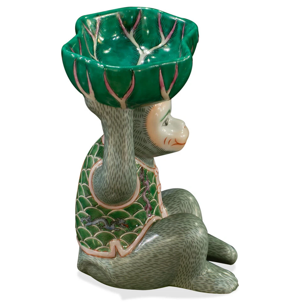 US Seller - Porcelain Monkey Chinese Figurine With Lotus Soap Dish - Image 2 of 4