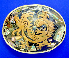 Mythical Creature Chinese Dragon W/ Abalone Shell Inlay Mexico Made Belt Buckle