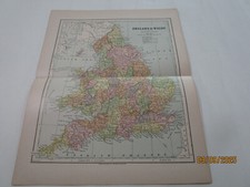 ENGLAND WALE COLOR MAP 1883 HUNT PHILLIPS ENGRAVERS OVER 130 YEARS OLD FREE SHIP