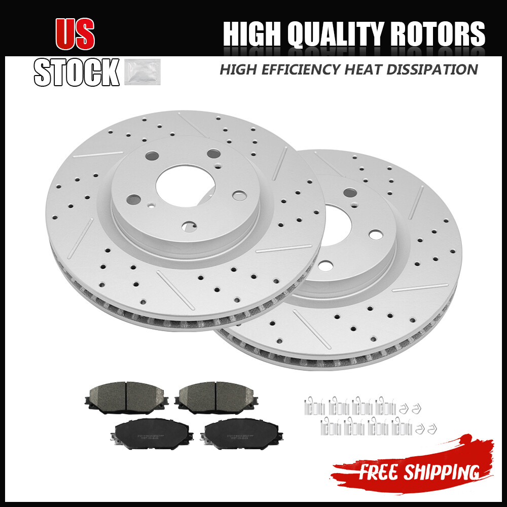 Front Drilled Rotors + Ceramic Brake Pads for Toyota RAV4 Matrix Vibe