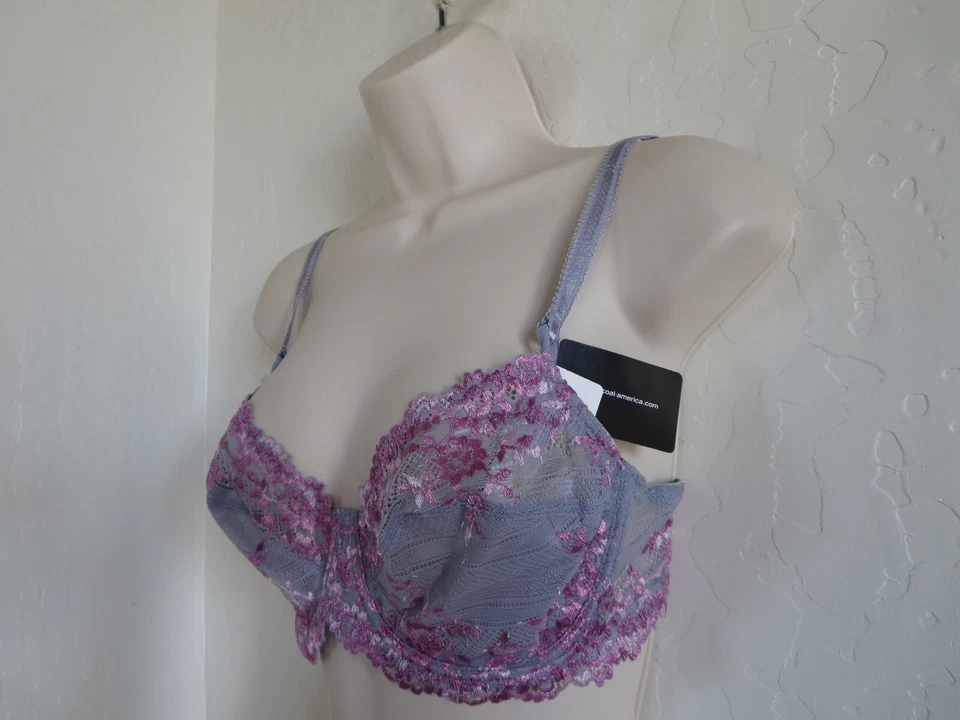 WACOAL 34 DD #65191 ПОЛНАЯ ФИГУРКА ОХВАТИТЬ КРУЖЕВНОЙ БЮСТГАЛЬТЕР НА КОСТОЧКАХ, СИРЕНЕВО-СЕРЫЙ, НОВЫЙ С ЯРЛЫКАМИ $55 - Изображение 3 из 4