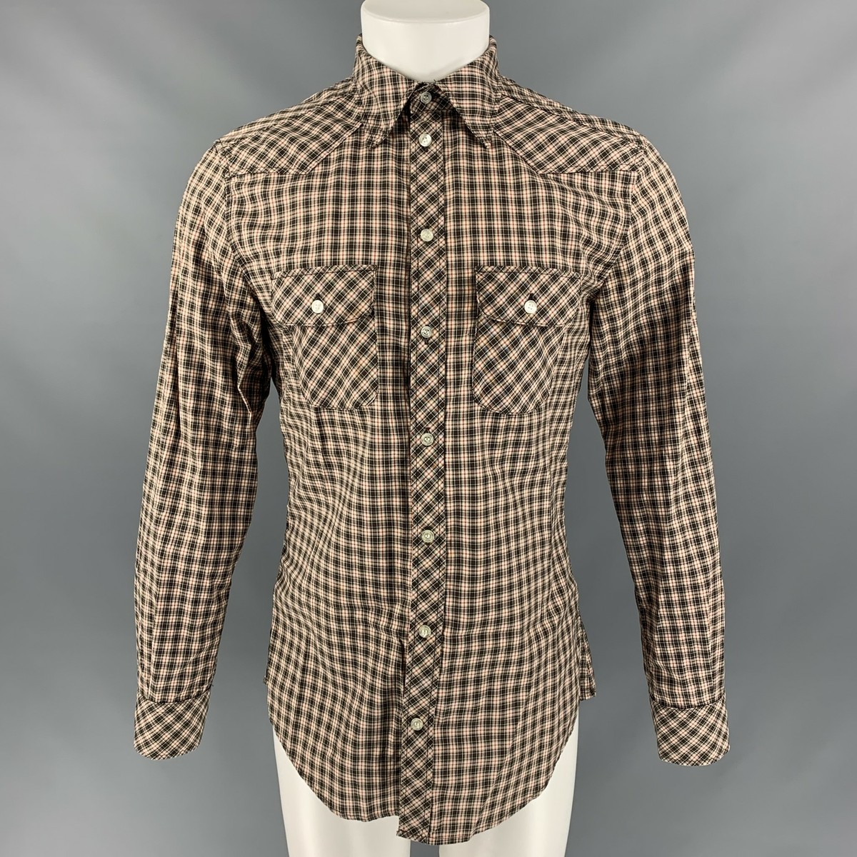 D&G by DOLCE & GABBANA Brad Size 40 Brown White Red Checkered Long 