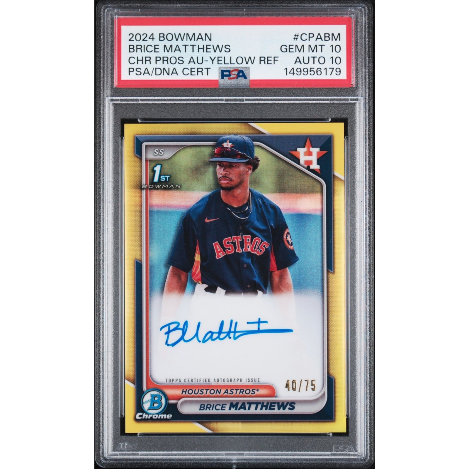 2024 Bowman Chrome Brice Matthews Yellow Refractor Auto PSA 10 Astros #CPABM