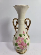 Vintage Gilded Hand Painted Floral Bud Vase