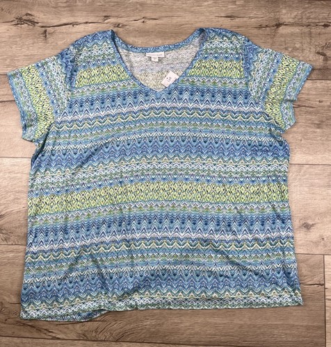 NEW J Jill Love Linen Top Women’s Size XL Blue Geometric Short Sleeve Tee NWT - Picture 12 of 12