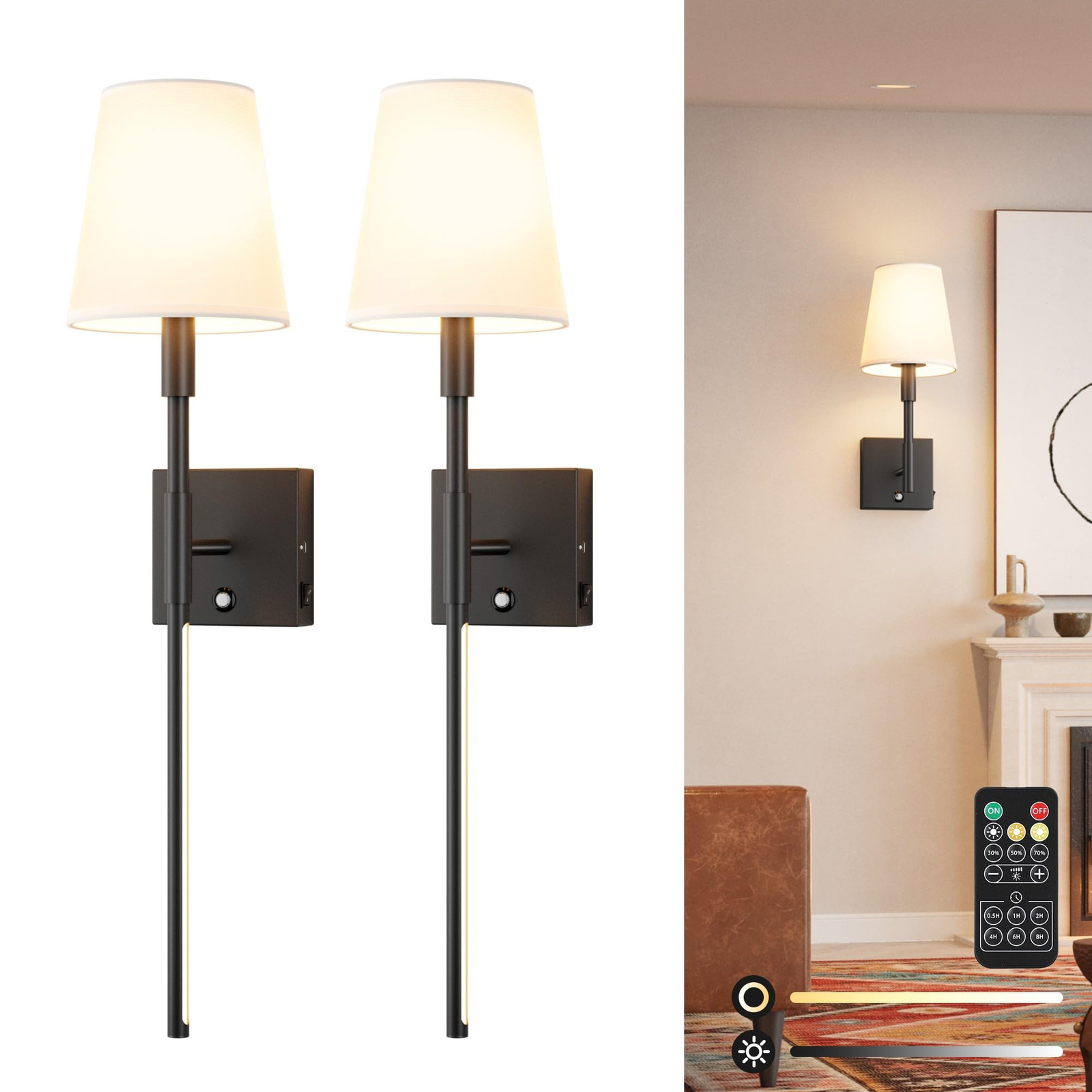 2-Pack 11000mAh Rechargeable Battery Operated Wall Sconces,Indoor No-Hardwire...