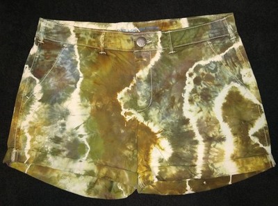 Bronze, Sage & Wedgewood Blue Geode Ice Dye Tie Dye Women's Shorts~Sz 2(32in W)
