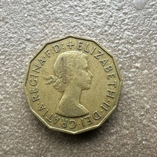 1956 Queen Elizabeth II Brass Threepence Coin