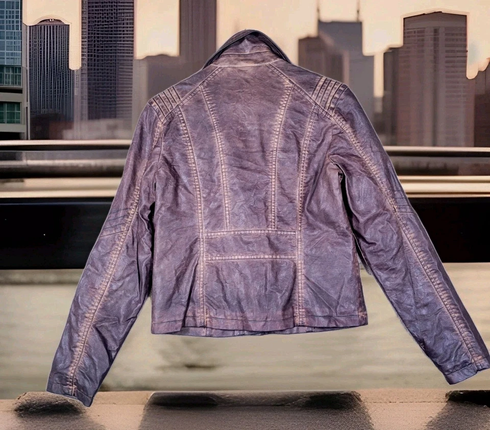 Chaqueta de moto BKE Outerwear pequeña marrón desteñida imitación cuero abrigo Foto 2 de 4