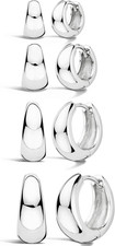 Silver Hoop Earrings Set for Women, Hypoallergenic Small Huggie Earrings Sterlin
