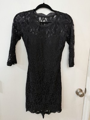 Black Lace Dress with Glitter Accent 3/4 Sleeve Size S Sweetheart Neckline