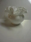 Vintage White Small Milk Glass Vase Bowl Ruffled Edge 3 3/4"  Tall 2 mold Marks