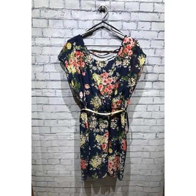 Womens 1X Cottagecore Floral Chiffon Strappy Back Midi Dress City Triangles - Image 1 of 4