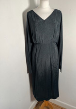 KIN wrap drape midi dress 16 VGC black pattern print work smart casual