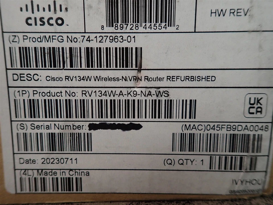 Cisco RV134W-A-K9-NA Wireless-N VPN Router 4 Gigabit Ethernet Ports (I27) - Image 2 of 2