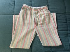 Vintage 70s Permanent Press Flair Boho Pants Green Yellow Orange Striped 29x28