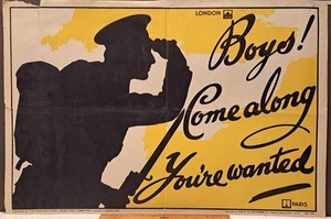 1915 BRITISH WORLD WAR I RECRUITING POSTER LONDON PARIS DAVID ALLEN & SONS AS-IS